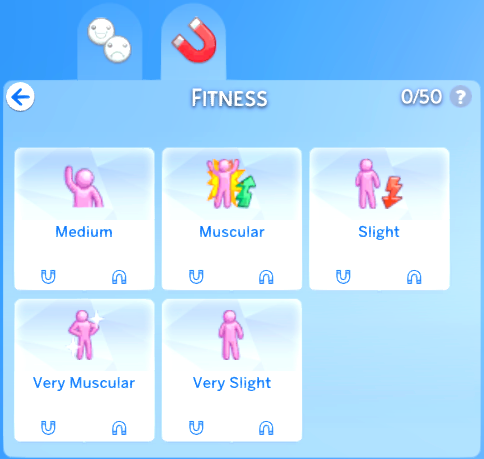 Fitness category. The options are Medium, Muscular, Slight, Very Muscular and Very Slight.