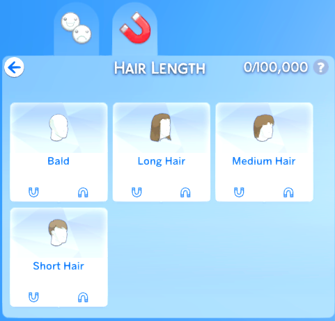 Hair Length category, The options are Bald, Long Hair, Medium Hair and Short Hair