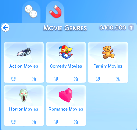 Movie Genre category. The options are Action Movies, Comedy Movies, Family Movies, Horror Movies and Romance Movies.
